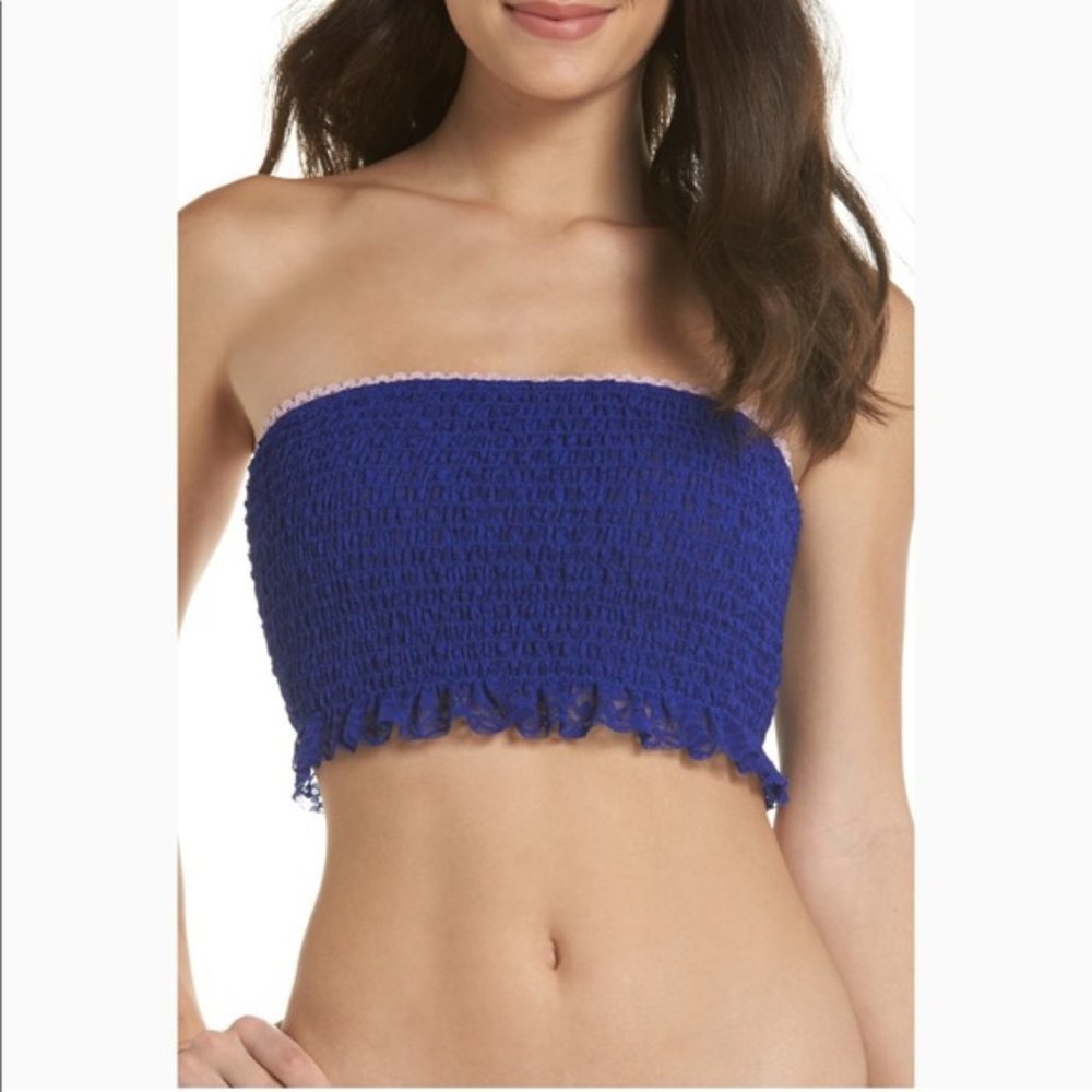Free People Callie Smocked Bandeau Top Cobalt Blue Sz M  NWT